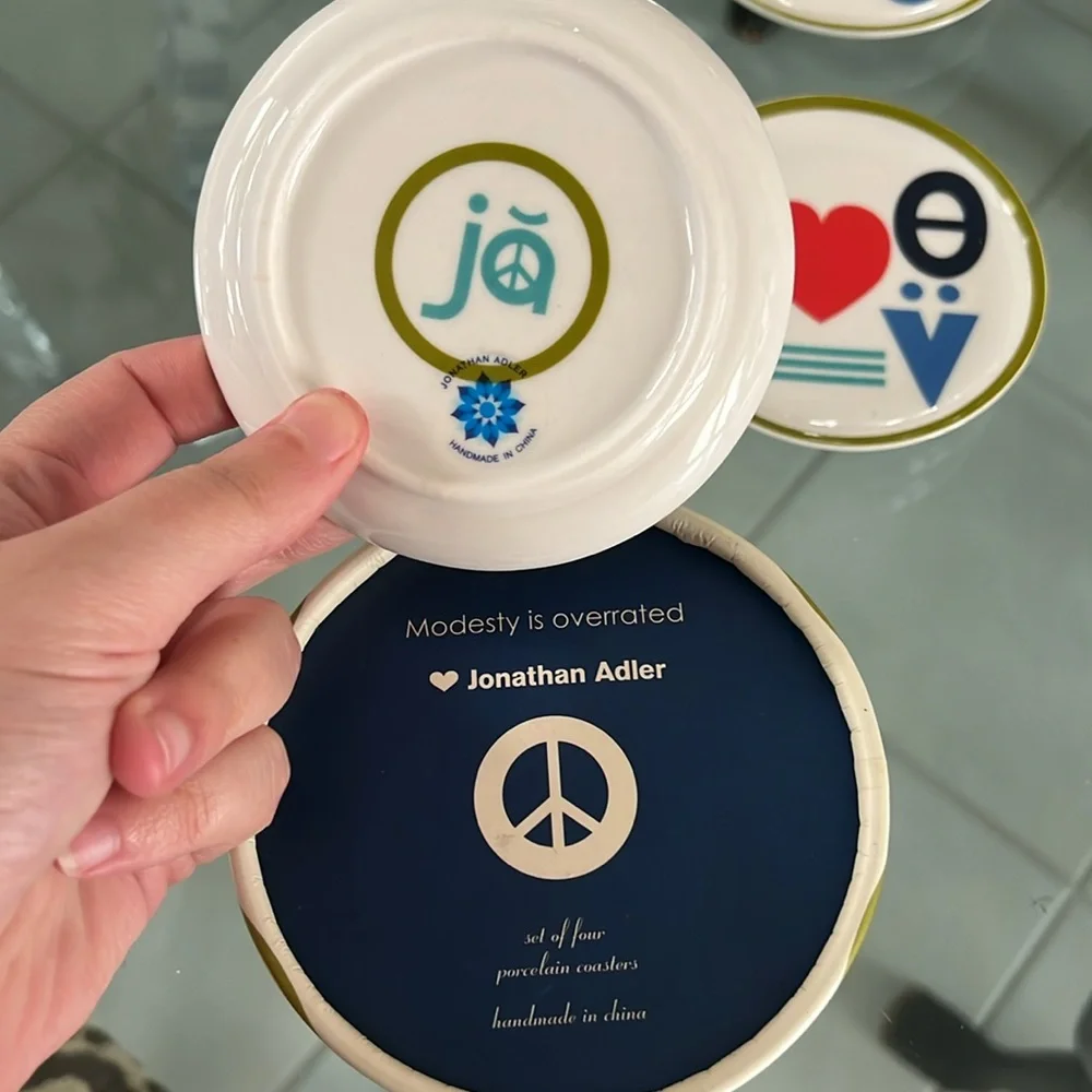 NEW Jonathan Adler Retired Peace & Love Coasters